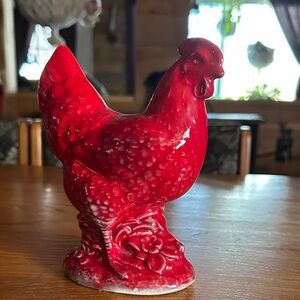 Red Ceramic Rooster Figurine